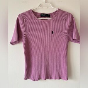 Vintage Ralph Lauren Short Sleeve Ribbed Top - Lilac/ Pink